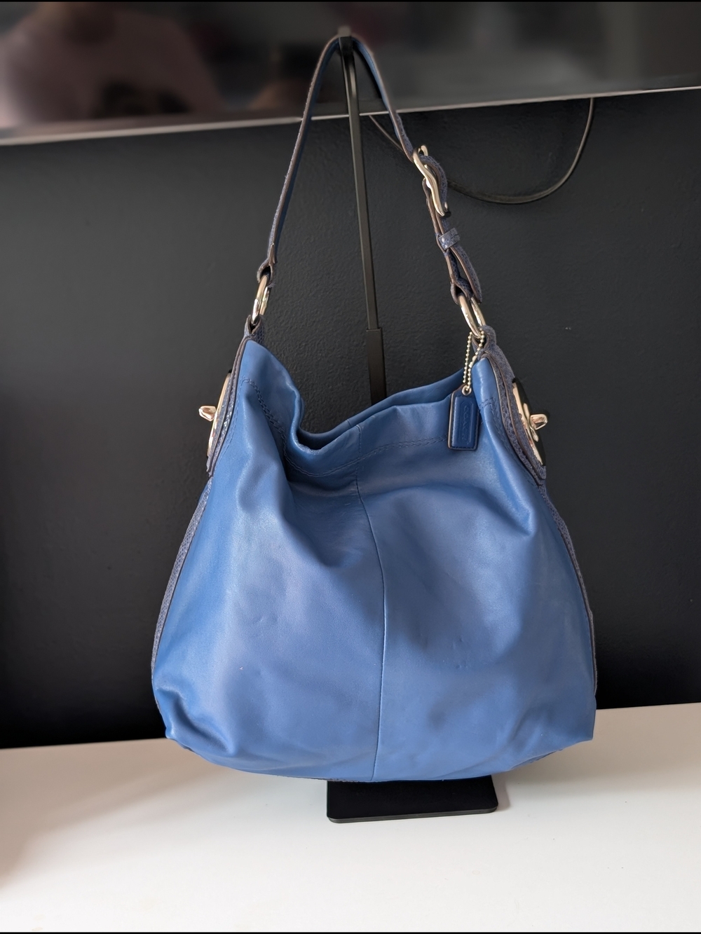 Coach Penelope Hobo in Royal Blue Leather with Turnlocks on Each Side